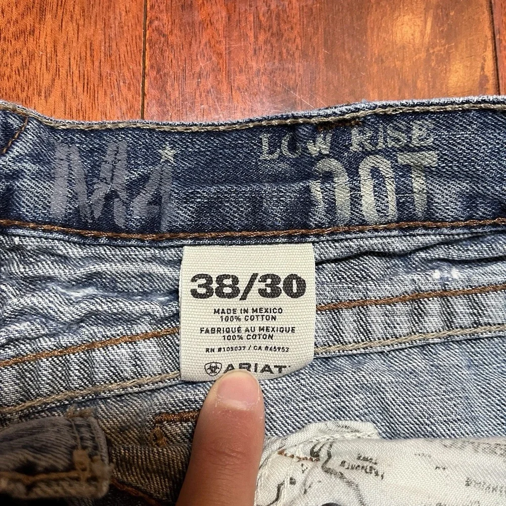Ariat FR M4 Low Rise Boot Cut Jeans Mens 38x30 Blue Light Wash Workwear Cowboy